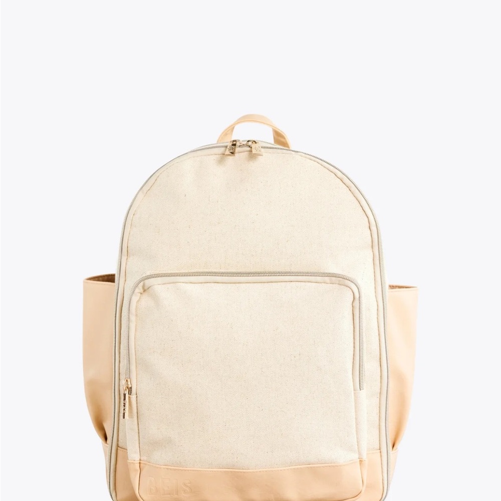 BEIS Cream and Tan Backpack